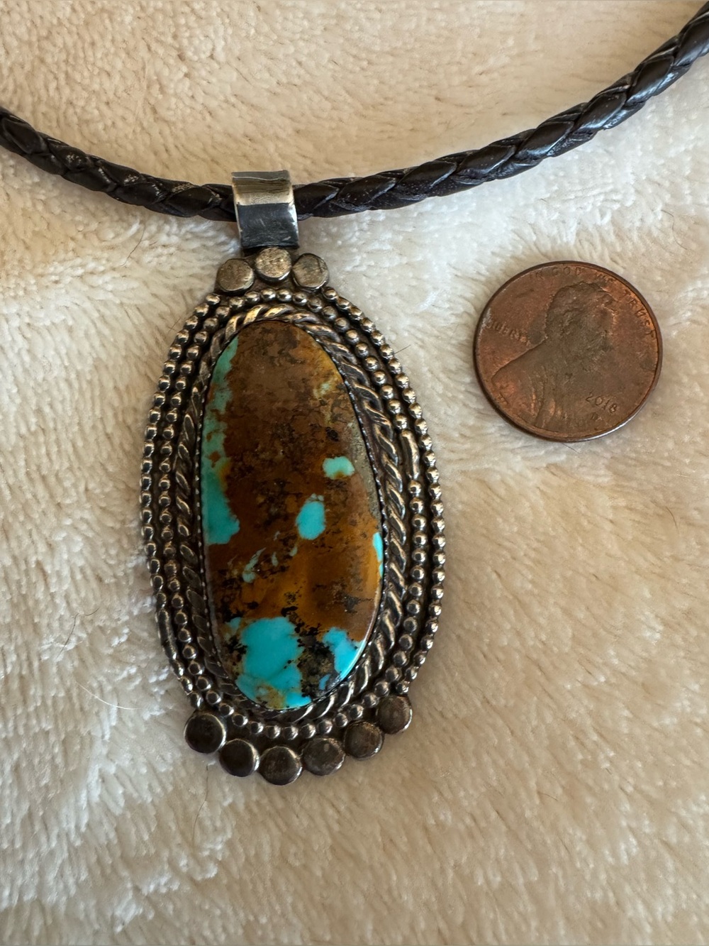 Vintage Signed Navajo Sterling Handmade Turquoise Pendant